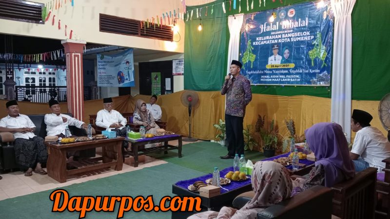 Foto : Lurah Bangselok Edy Wahyudi, S.IP. ketika memberikan sambutan pada acara halal bihalal